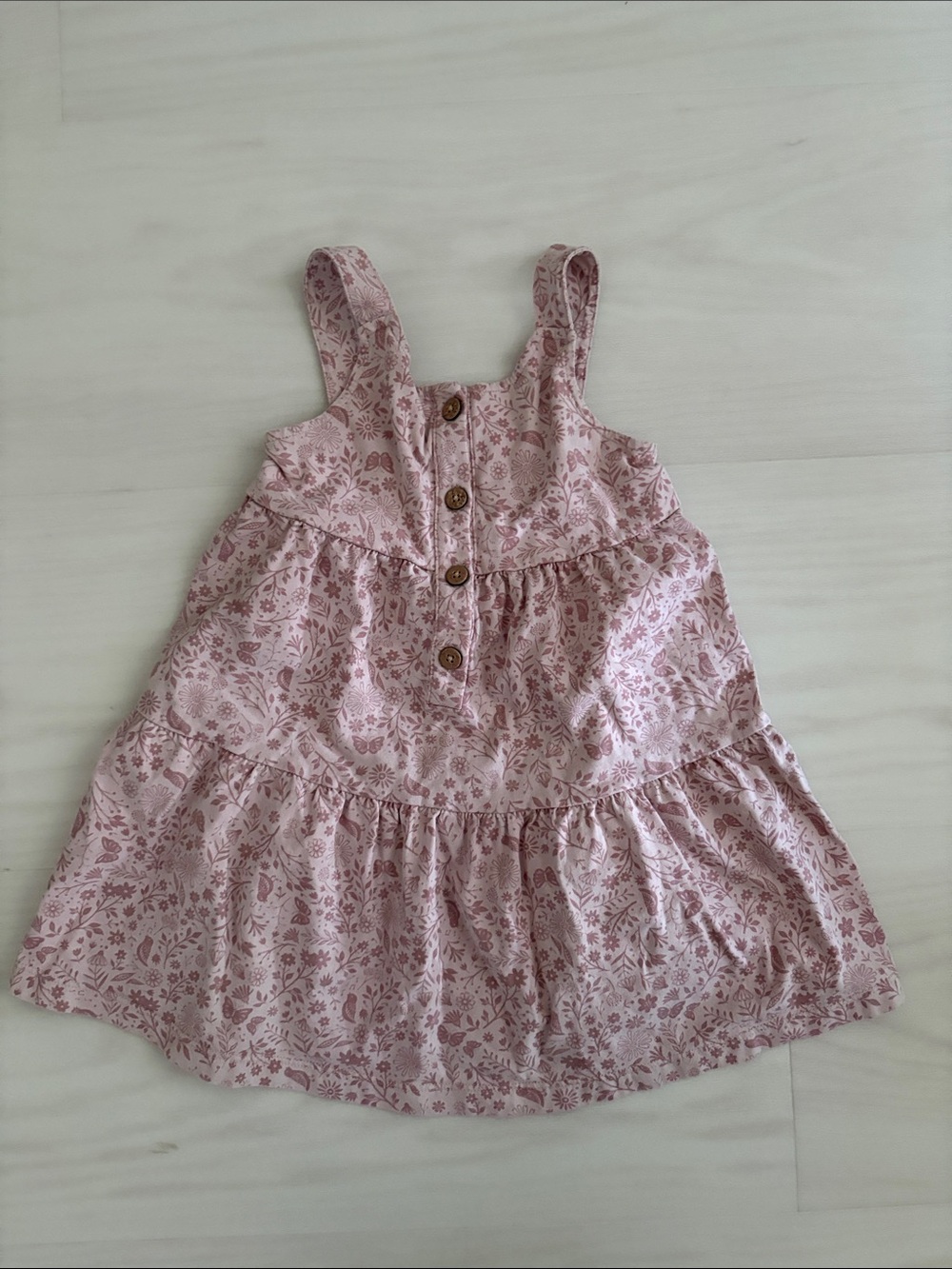 City Mouse Cotton Pink Floral Tiered Button Front Sundress, 3T